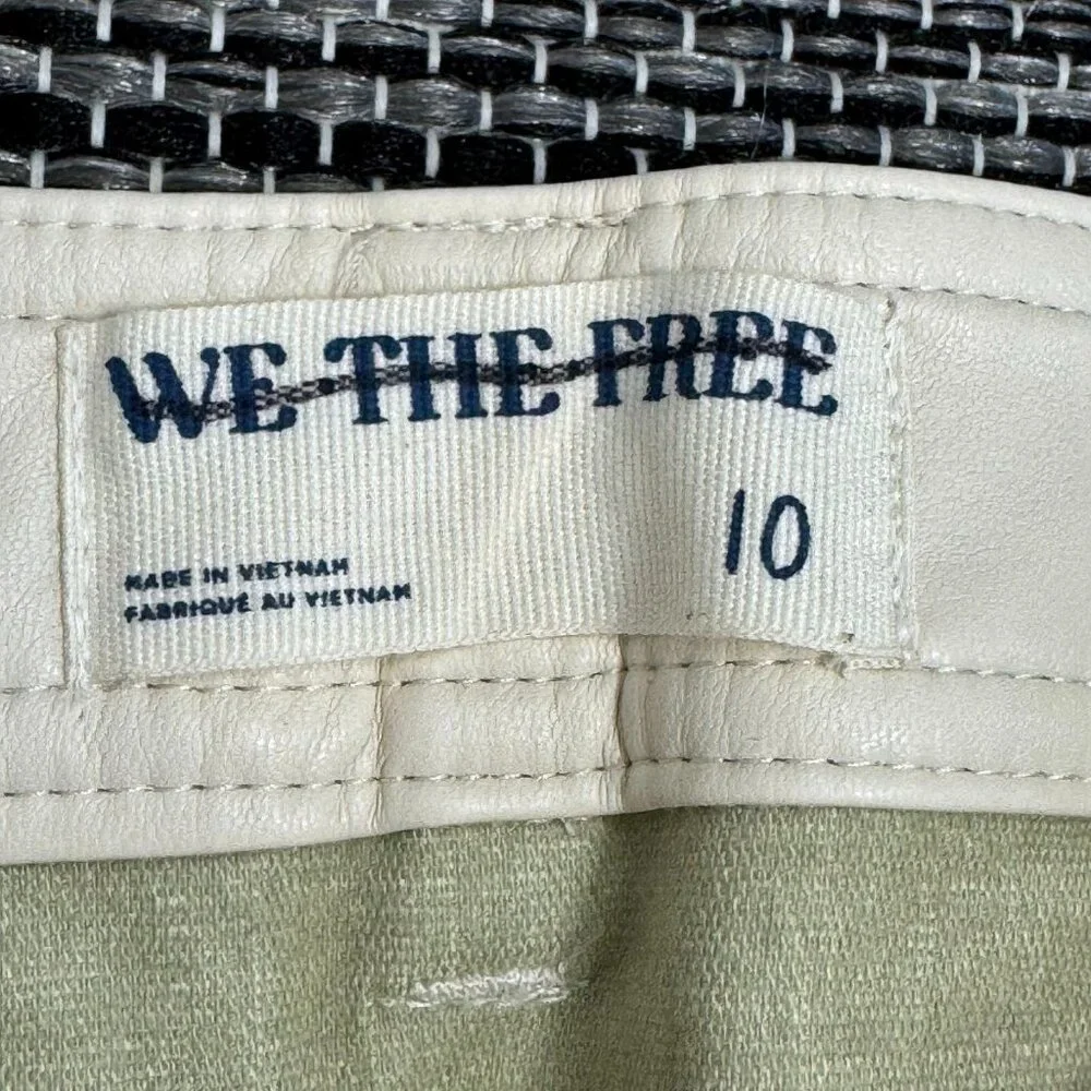 Free People We The Free Rebel Vegan Faux Leather Moto Pants Ivory‎ Cream Size 10